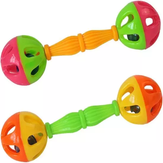 2Pcs Multi-Color Parrot Toy Rattle Birds Fun Exercise Plastic Double-Headed Bell