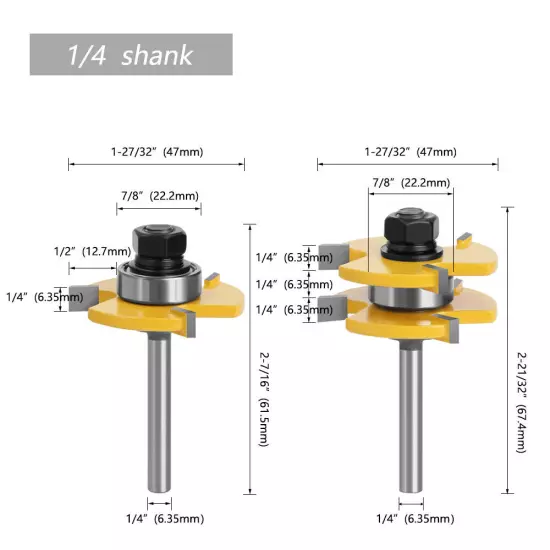 1/4" 6mm Shank Joint Router Bits Set Tongue & Groove Tenon Milling Cutter 1/4