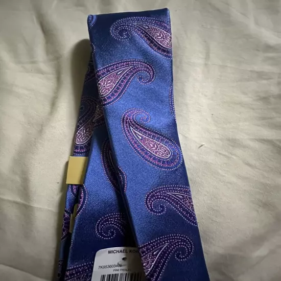 New MICHAEL KORS Mens Silk Tie Blue Paisley New Fashion MSRP $69.50 59x3.25