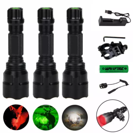 Gun 800Yards Red Green LED Hunting Light Predator Flashlight Coyote Hog Varmint