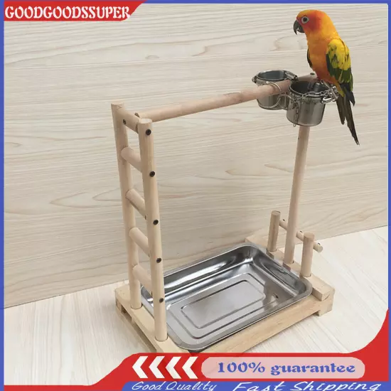 49*37*59cm Wood Bird Stand Large Parrot Perch Playstand w/Steel Tray 2*Bowl USA