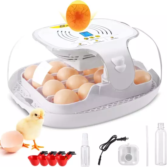 16-35 Eggs Incubator w/Automatic Water Top-up,Auto Turning,Egg Candler 360°View~