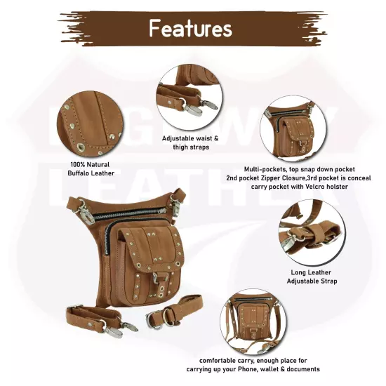 LEATHER Thigh Drop Leg Bag Gun Holster Bag Waist Bag Fanny Pack Messenger Bag 