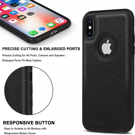 For iPhone X XR Xs Max Shockproof Leather Premium Slim Case Non-Slip Grip Cover