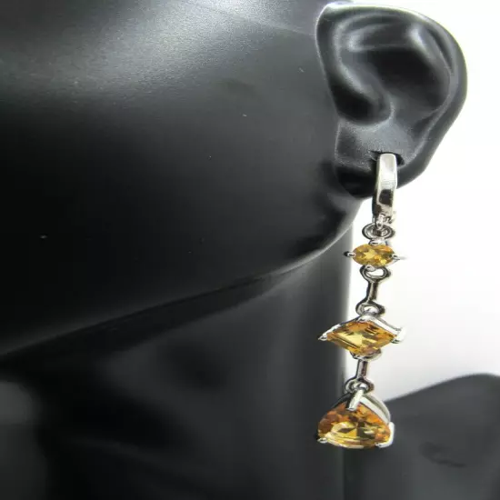 Gold Color Sterling Silver Rhodium Dipped Drop Dangle Gemstone Earrings Resale