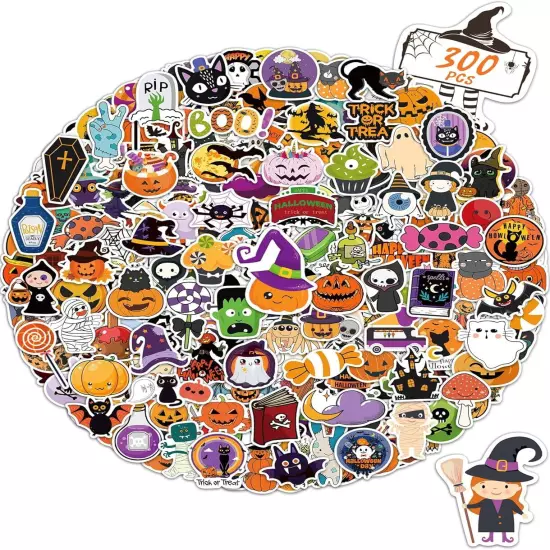 300 Pcs Halloween Pumpkin Stickers Bulk, Party Favors for Multi 