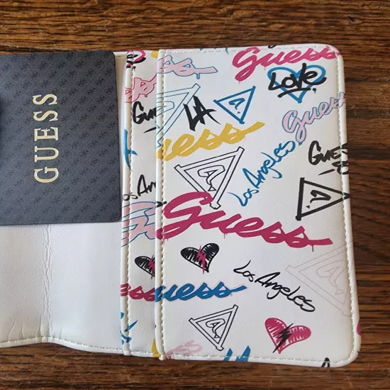 GUESS White Graffiti Logo Wallet Card Case Holder