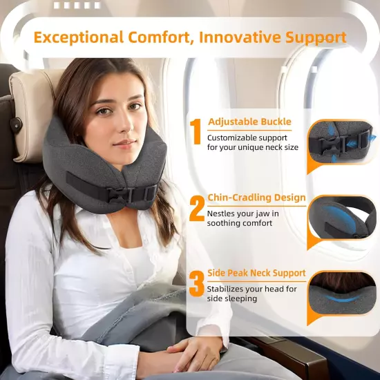 Neck Pillow Airplane Travel Set - Pure Memory Foam Travel Neck Pillow, Plane Pil