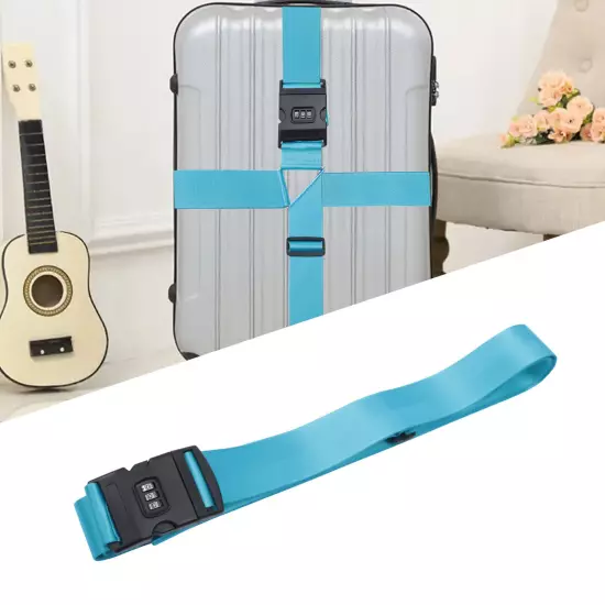 Travel Suitcase Belt Luggage Cross Straps with Combination Lock Non-Slip Blue 