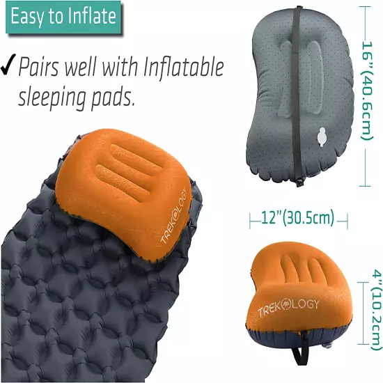 TREKOLOGY Ultralight Inflatable Camping Travel Pillow - ALUFT 2.0 Compressible, 