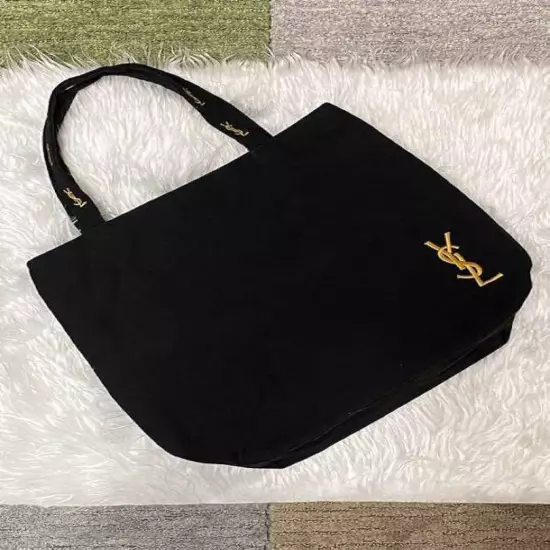 Yves Saint Laurent Parfums Novelty Tote Bag Black Gold YSL Embroidery Logo