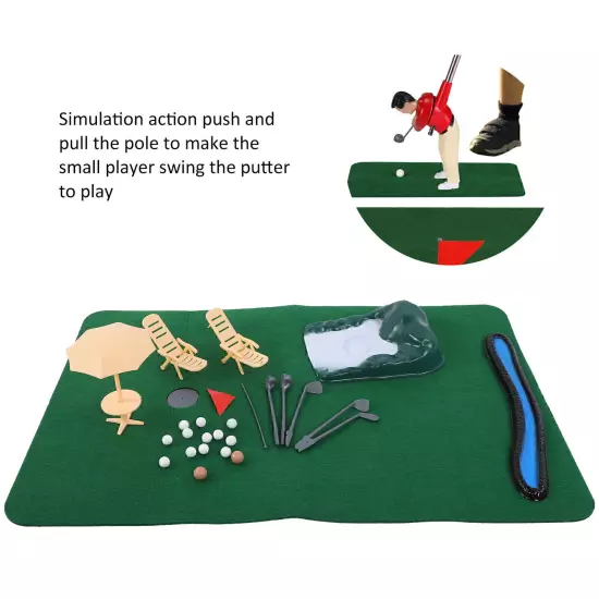 Indoor Mini Golfing Game Kit Golfs Toy Set w/ Green Pad Putter Ball Chairs O2Q9