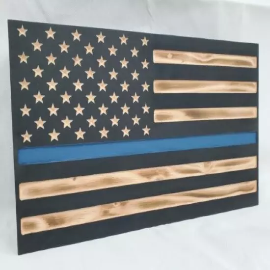 19" Thin Blue Line Black Burnt American Flag hidden gun storage police gear