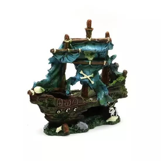 Aquarium Fish Tank Decoration Sunken Pirate Ship Boat Shipwreck Decor Large