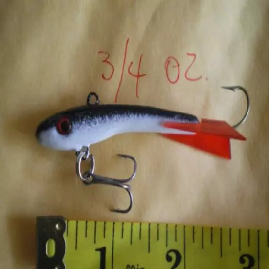 15 PCS. MINNOW JIGGING/CASTING FISHING LURE BAIT/ICE FISHING, 3/4 OZ. RED/WHITE