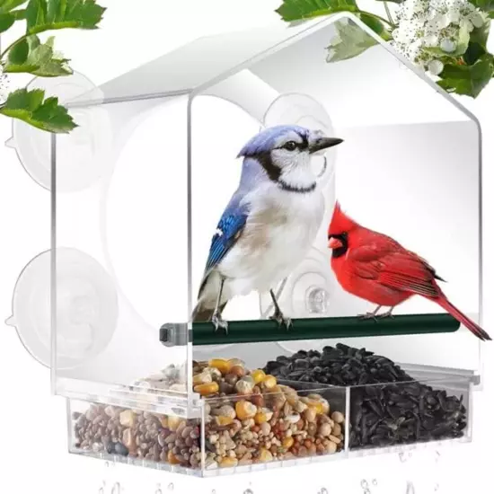 Clear Acrylic Window Bird Feeder with Suction Cups Wild Bird Feeder Garden