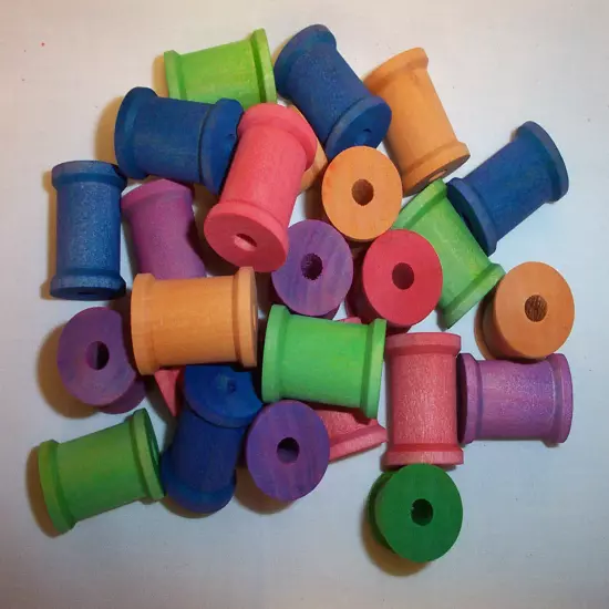 25 Parrot Bird Toy Parts Colored Wood Spools 1-3/16" Large Wooden Craft Beads