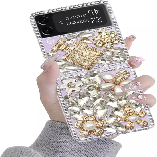 Omio for Samsung Galaxy Z Flip 3 5G Case, 3D Handmade Sparkle Stunning Stones C