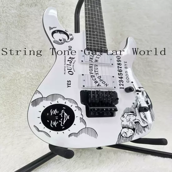 Custom Solid White Ouija ST Electric Guitar Basswood Body Floyd Rose Black Part