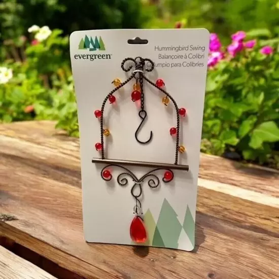 Evergreen Hummingbird Swing Red Yellow Beads Perch For Hummingbirds To Rest NWT