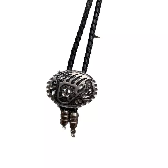 Navajo Sterling Silver Etched Bear Paw Bolo Tie