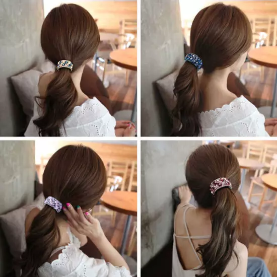 Women Rhinestone Ponytail Tail Hair Bun Holder Claw Clip Shiny Crystal Hairpin