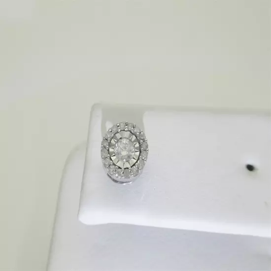 Mens White Gold Diamond Stud Earring Single Natural Halo 7mm 10k Solid April