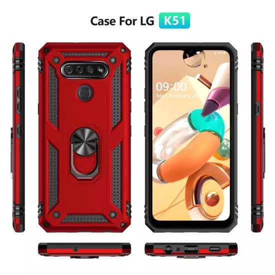 For LG K51 Q51 Reflect Case Shockproof Ring Stand Phone Cover w/ Tempered Glass