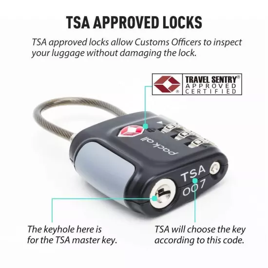 TSA Approved Cable Luggage Locks, 3 Digit Combination Padlocks, Travel Lock f...