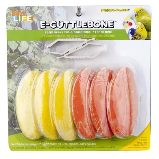 Bird-Life Flavored E Cuttlebone 6 Pack – Mango & Banana – Enriched with Omega...