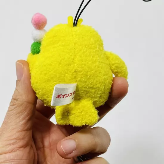 Docomo Poinko Yellow Chicken Hangtag Bird Meatball Plush Strap Charm Bulging Eye