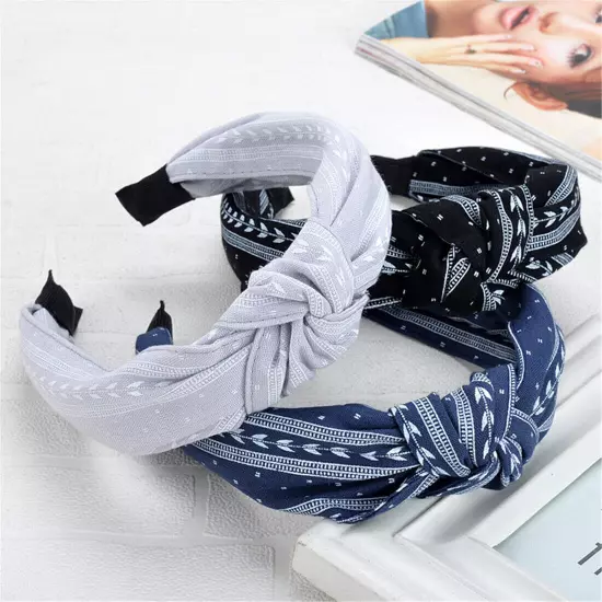 Ladies Print Head Hoop Headband Middle Cross Knotted Hairband Hair Accessories ღ