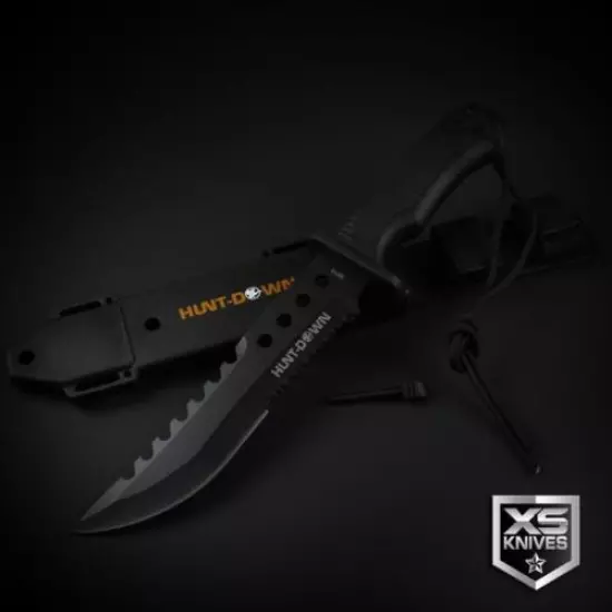 Tactical BLACK Combat BOWIE Survival FIRE STARTER Hunting Fixed Blade Knife 12"