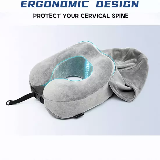 Hoodie Travel Pillow Memory Foam Neck Pillow Head Chin Support Airplane