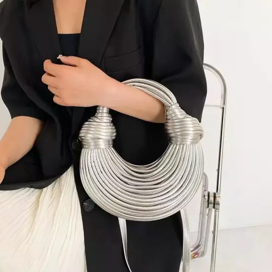 Handbags for Women Handwoven Bags Rope Knotted Pulled Hobo Silver Evening 