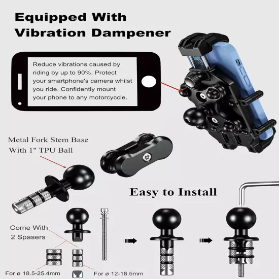 Motorcycle Fork Stem Phone Mount Vibration Dampener High-Speed Secure Lock 5.4