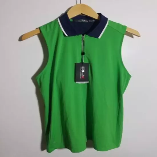 NWT WOMEN'S RALPH LAUREN RLX S/L POLO, SIZE: LARGE, COLOR: GREEN/NAVY (J376)