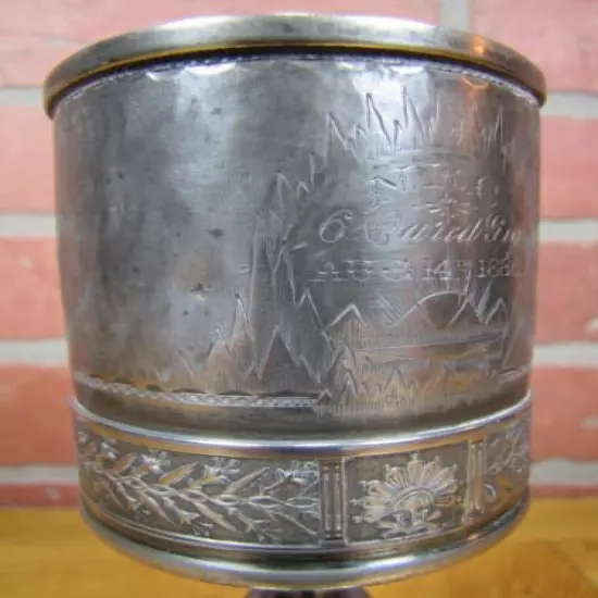 1886 NRC NEWPORT RIFLE CLUB Award Trophy Silver Plate Goblet Mountain Scene