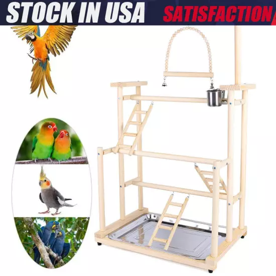 Pet Parrot Playstand Parrots Bird Playground Bird Play Stand Wood Perch Gym Play