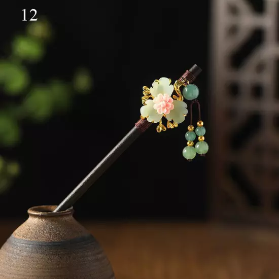 Womens Flower Wooden Chopsticks Hair Hairpin Hair Stick Chinese Style Retro❥