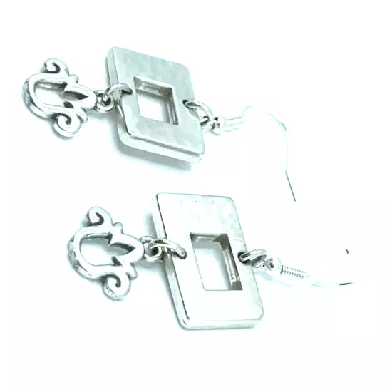 Brighton PIAZZA Hammered Squares/Rectangles Tulip Flowers Silver Custom Earrings