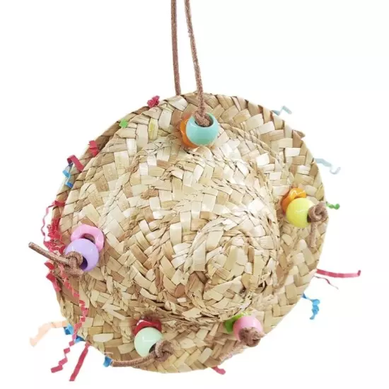 Bird Cage Tearing Toy Standing Swing Toy Parakeets Birdcage Straw Hat Supplies