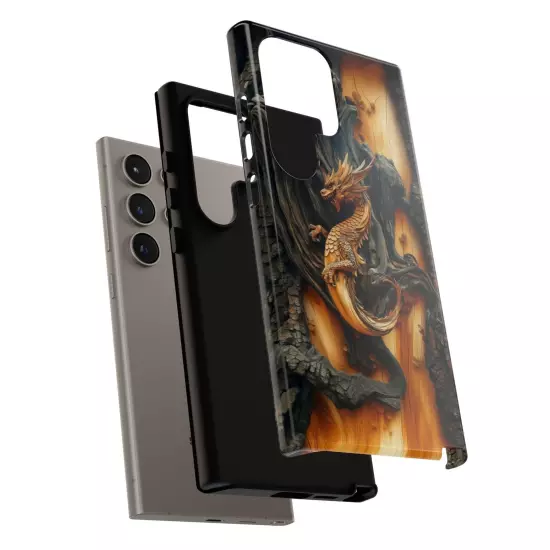 For iPhone, Samsung Galaxy, Pixel - Phone Case Cover - Carved Wood Dragon Print