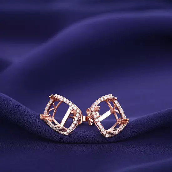 Cushion 11x8mm 0.6ct Natural Diamonds Engagement Wedding Earrings 14k Rose Gold