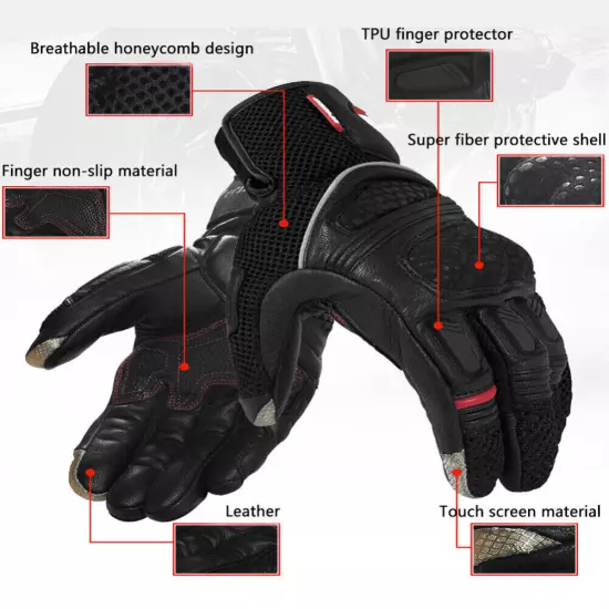 Motorcycle Gloves Genuine Leather Touch Screen Motorbike Racing Riding Gloves