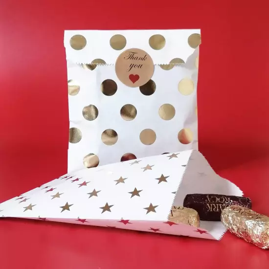 Future Life Party Favor Treat Bag Medium (50 Count), Gold Foil Star Patterns 