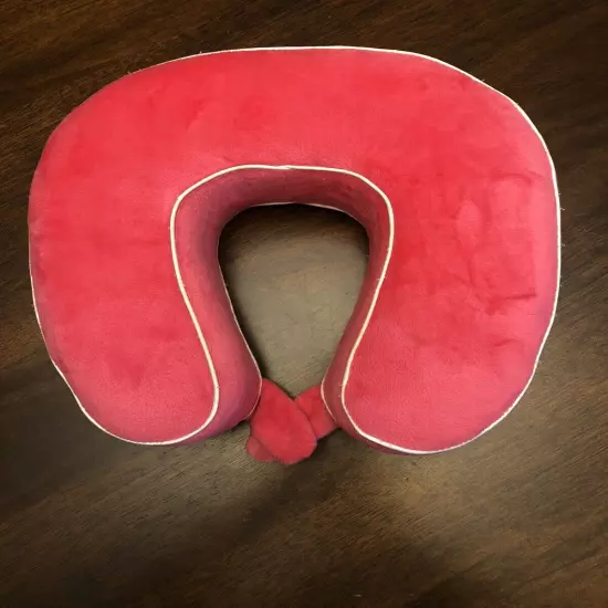 Pink Velour Neck Pillow With Zip Cover Polyurethane Foam Filled Soft Comfy