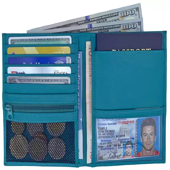 RFID Blocking Genuine Leather Travel Passport Wallet Holder