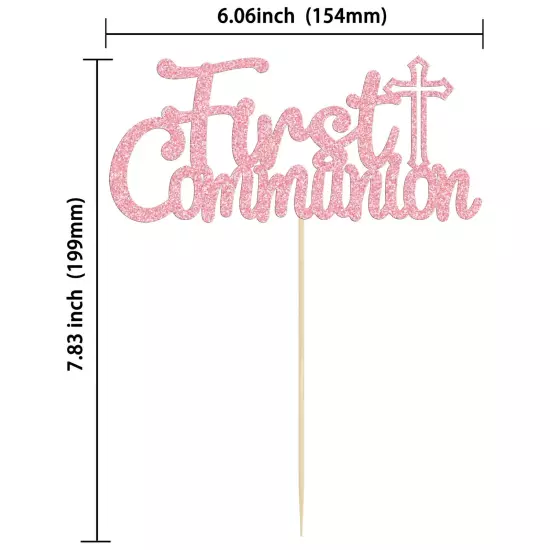 Gyufise 1Pcs Pink Glitter First Communion Cake Topper First Communion Cake De...