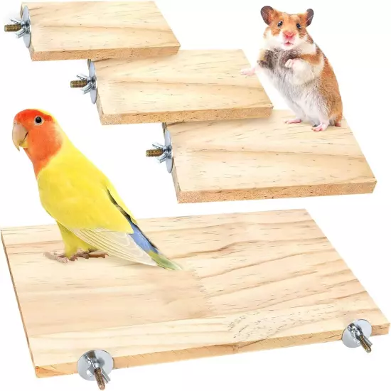 BILLIOTEAM 4 Size Bird Wood Platform, Rectangle Square Perch Stand... 